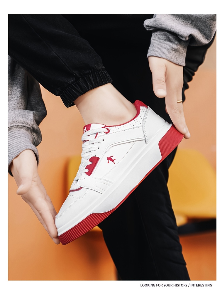 Trendy and Versatile Sports and Leisure Bread Board Shoes for Men | Autumn New Styles for Teenagers, Thick Soled Height Increasing White Shoes, Low Top, Fabric Upper, PVC Sole, Lace Closure, AOPLUS Brand