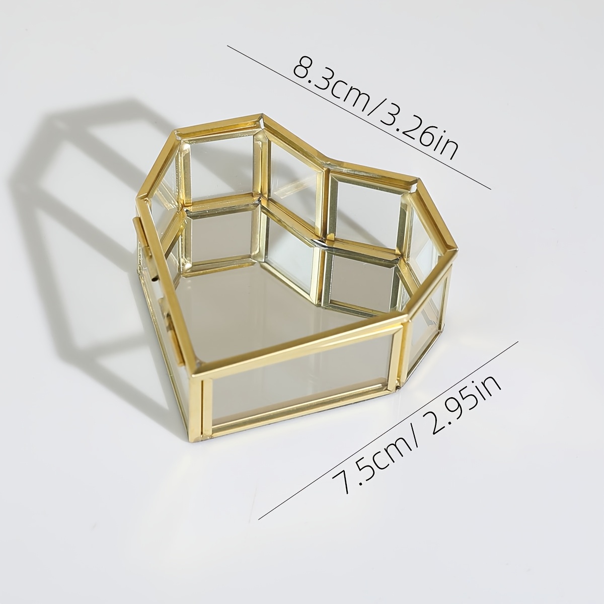 Image of 1 Heart-shaped Glass Jewelry Box With Heart-shaped Copper Strips, Metal Frame, Transparent Jewelry Box, Earring, Necklace, Bracelet Box, Dried Flower Box, Wedding Ring Exchange Box, Proposal Box