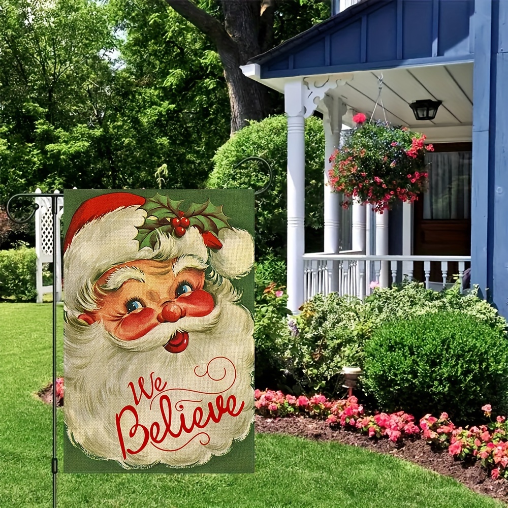 

Santa Claus Double-sided Christmas Garden Flag - Festive Green & Red, Durable Polyester, 12x17.7 Inch - Perfect For Outdoor Holiday Decor