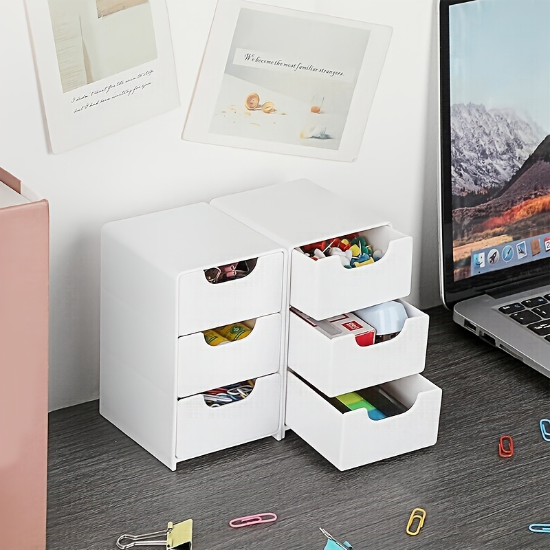 2pcs 3-Tier Drawer Storage Box, Stackable Containers for Office & Crafts