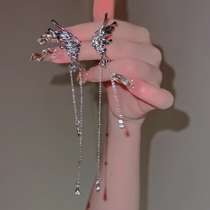 TEMU 1 par de exquisitos y elegantes clips de oreja con colgante de borla de de irregular, etéreos y estilo Y2K para mujer, de moda para fiestas,