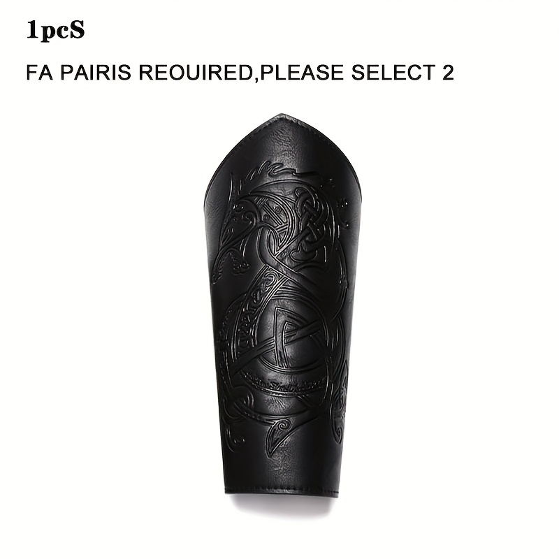 TEMU 1pc/2pcs Medieval Adjustable Relief Faux Leather Wrist Guard, Suitable For Halloween Larp, Stage Props, And Other (costume Props)