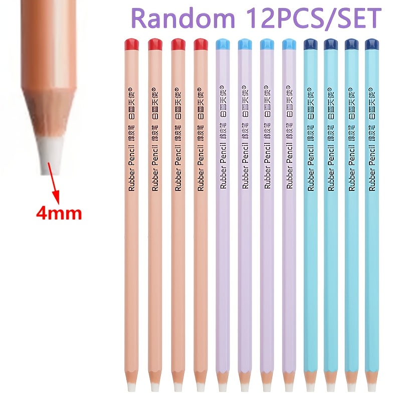 TEMU Random 5/12pcs Pencil Shaped Eraser Set, The Words Into , Comfortable Grip, Suitable For High Gloss Eraser Pens In Art Sketching, Office