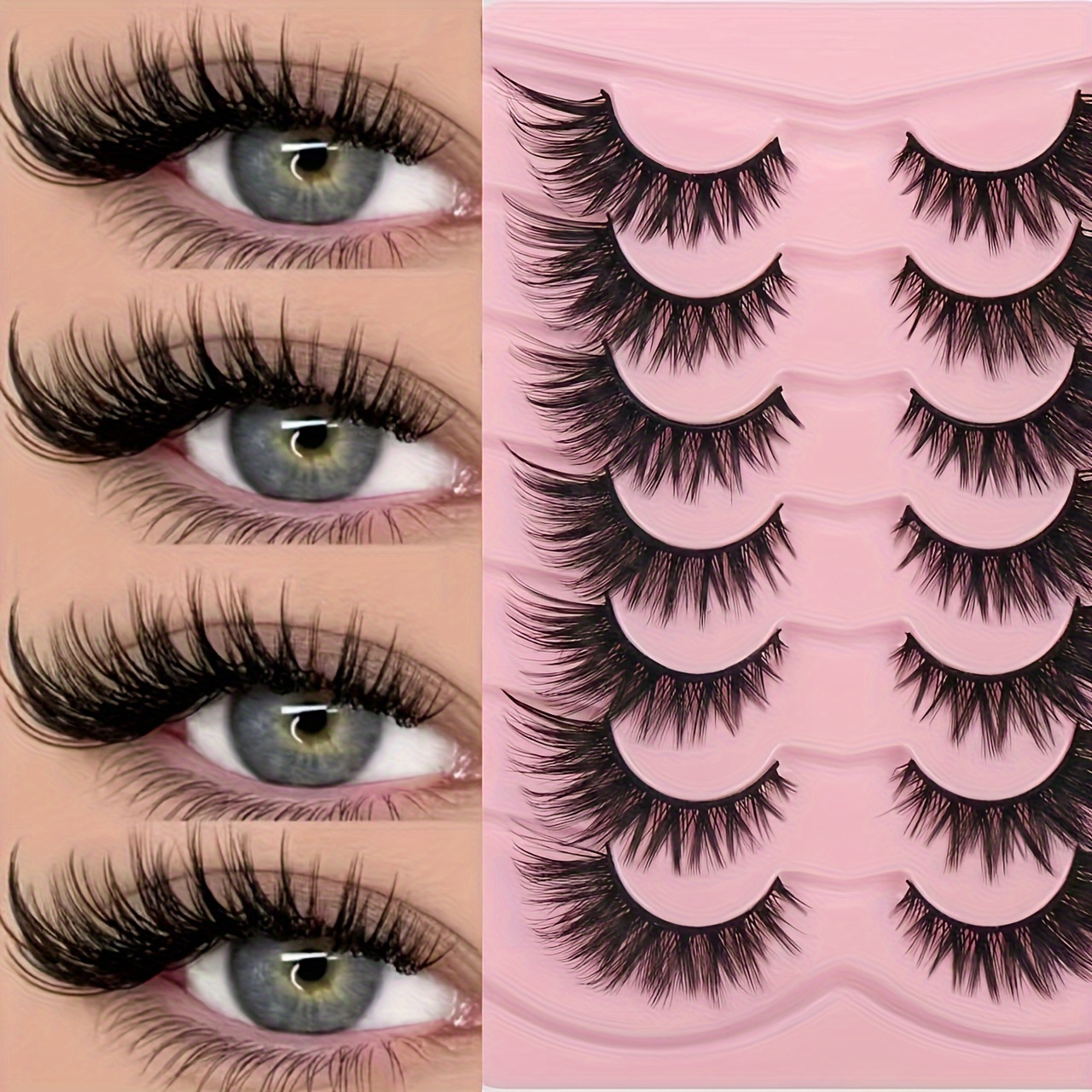 

7 Pairs Luxurious 3d Fluffy False Eyelashes Set - Cat Eye & Dd , Natural Style, Reusable Self-adhesive Lashes /d , Mixed Lengths 13-15mm For Beginners