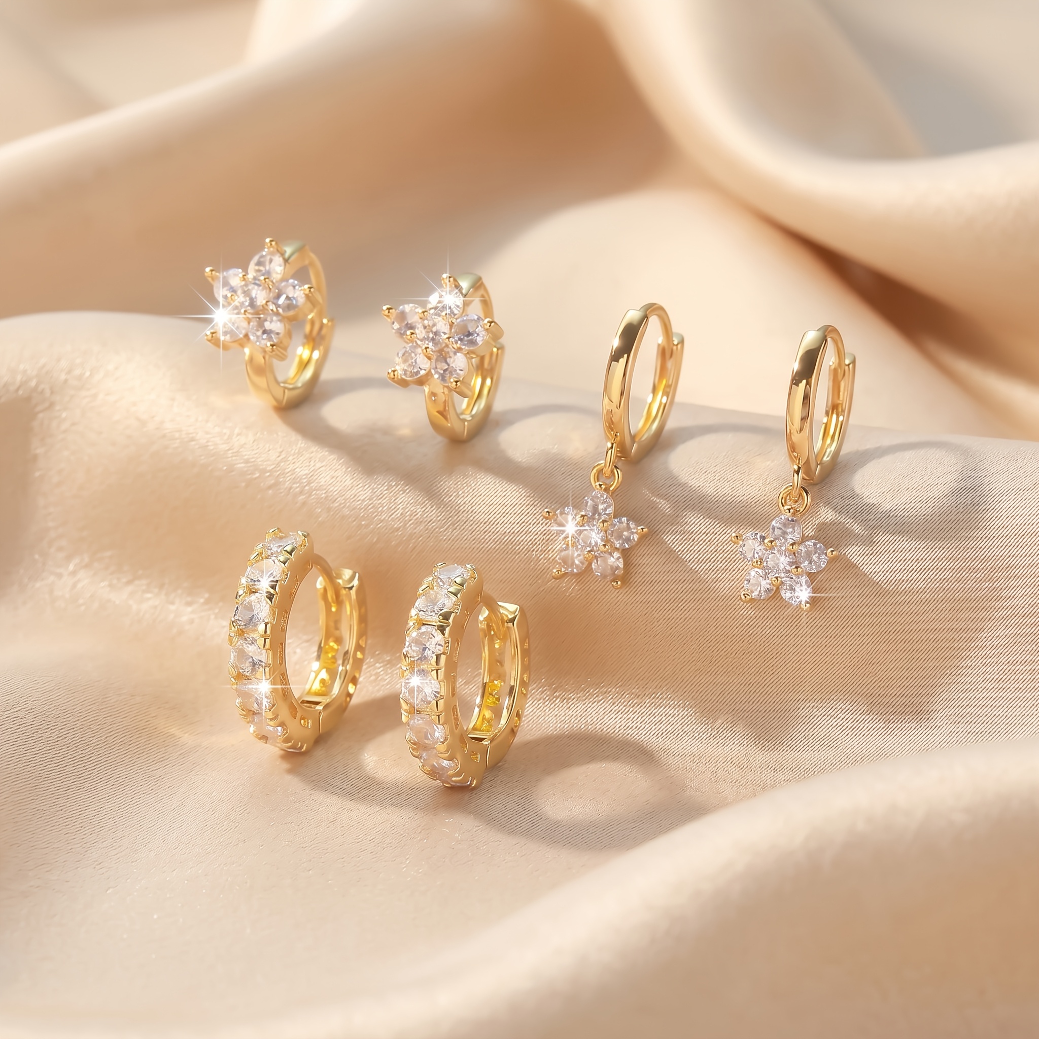 TEMU Lot de 3 paires de boucles d'oreilles luxueuses et polyvalentes de fleur à pétales