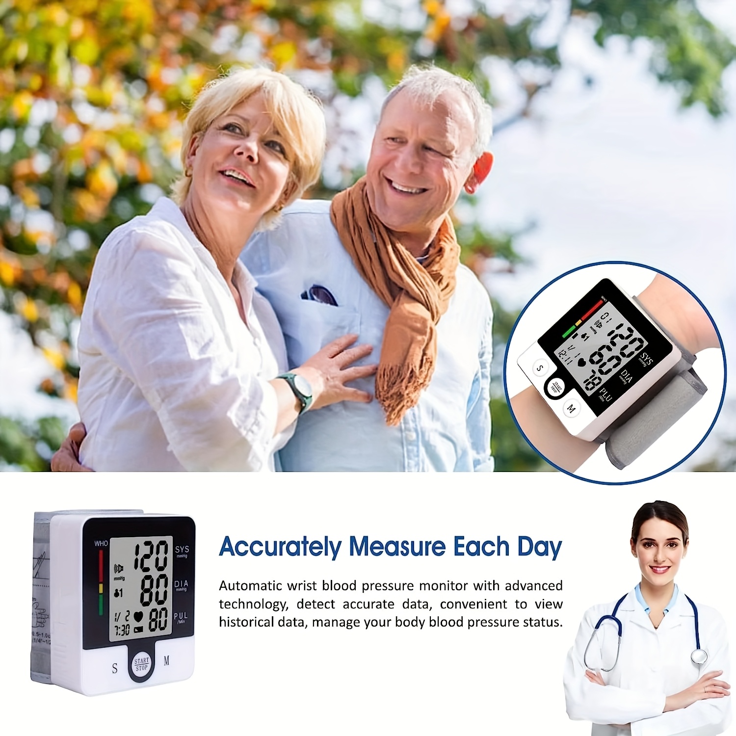 automatic wrist blood pressure monitor with adjustable cuff 90x2 memory storage large lcd display and heart rate sphygmomanometer readings battery powered for home use wrist bp monitor userfriendly design clear   Product details 8