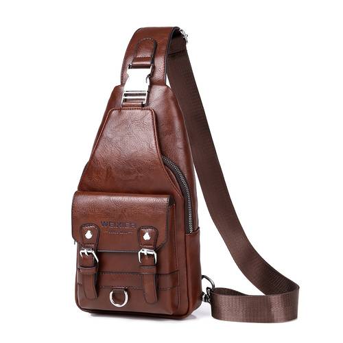 mens casual chest bag durable leather crossbody sling with waterproof zip closure belt detail for everyday wear