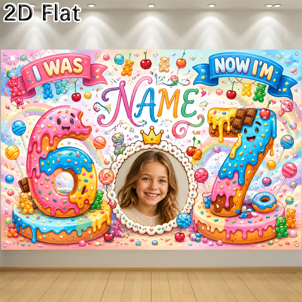 TEMU 2d Flat - 1pc 2d Flat Birthday Party Backdrop Banner Supports Custom Name And Portrait With Number Print For Happy 6th To 7th Birthday