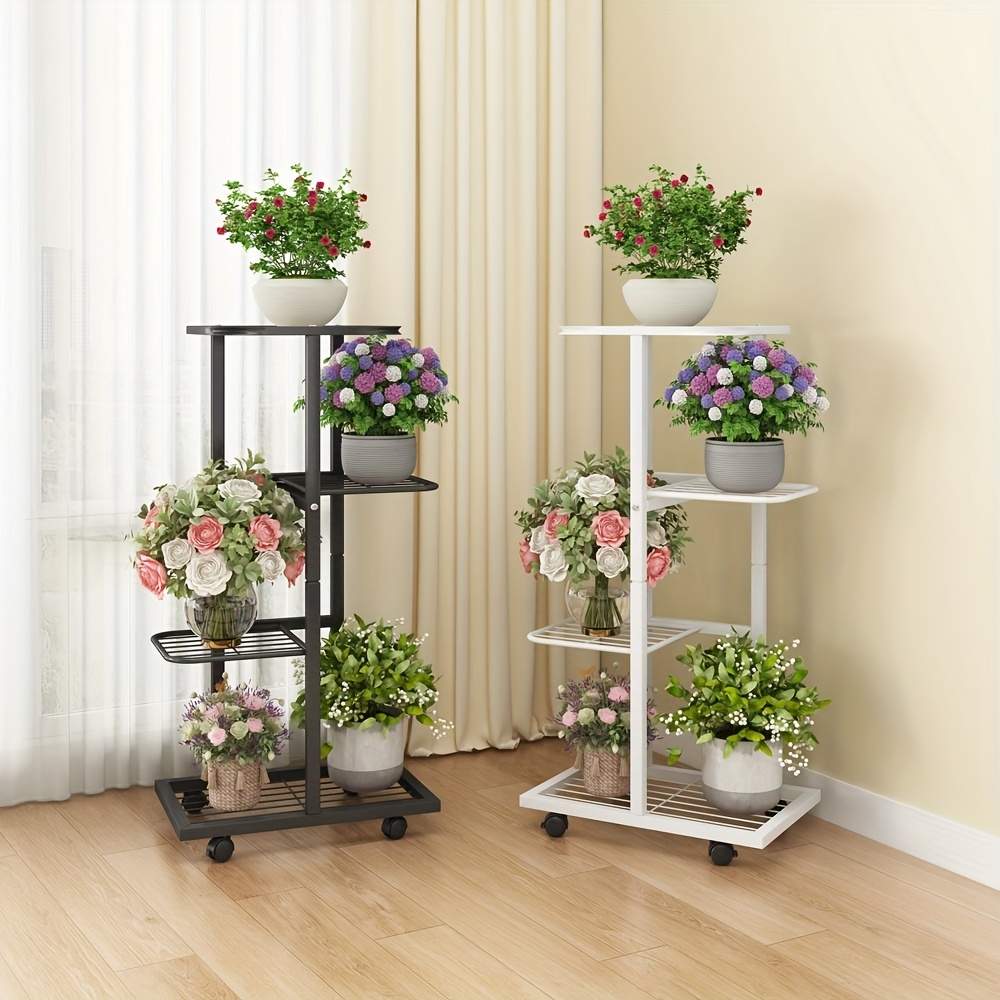 1-tier/2-tier/3-tier multi-tier heavy-duty carbon steel 4-wheel rolling indoor plant stand with 360° rotating base - space-saving   for large potted plants, balcony,   display - sturdy   structure, minimalist shelving unit (indoor use) - multi-tier shelving system for   greenery & flower displays, smooth-rolling wheels, sleek black frame &  , hanging plant stand, ceiling plant hanger 0