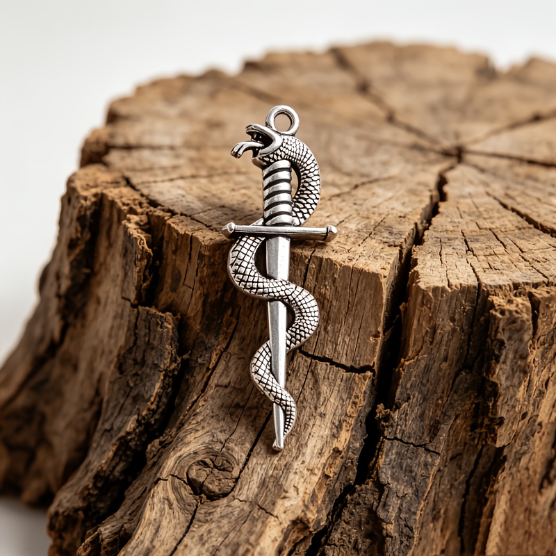 3D Retro Snake-Shaped Twisted Swords Pendant Set
