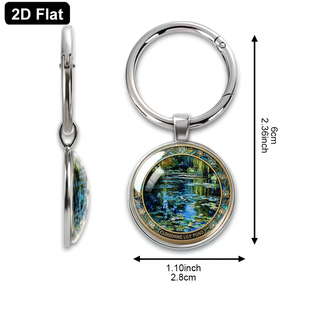 Cloisonné Enamel Style Impressionist Water Lily Pond Keychain