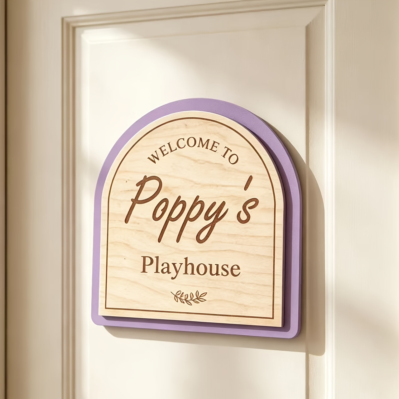 TEMU Custom Double-layer Arched Wooden Welcome Sign, Personalized Playhouse Door Plaque, Customizable Kids' Room Door Sign, Engraved Wooden Wedding