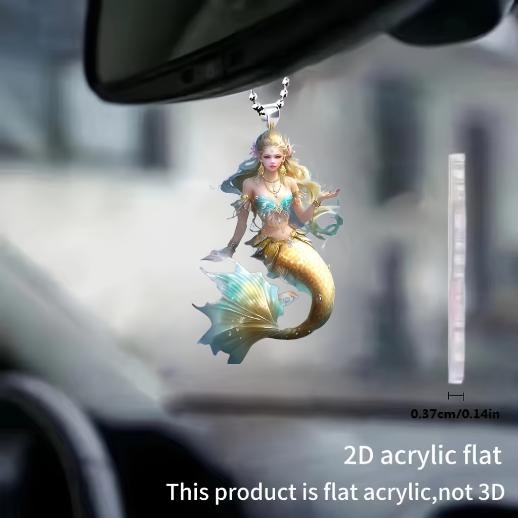 

Mermaid Acrylic Hanging Ornament, 2d Flat Design For Car Rearview Mirror, Backpack Charm, Party Favor, Keychain Accessory - Set Of 1