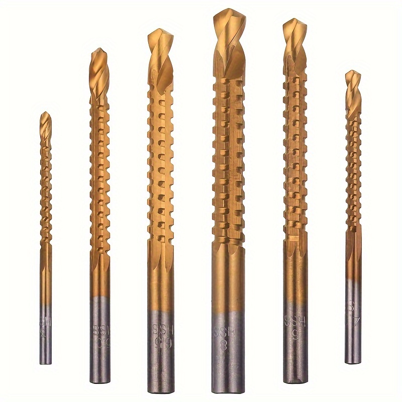 

6pcs Titanium Twist Drill Bit Set - Steel For Wood, Metal & Plastic Cutting With Groove Design