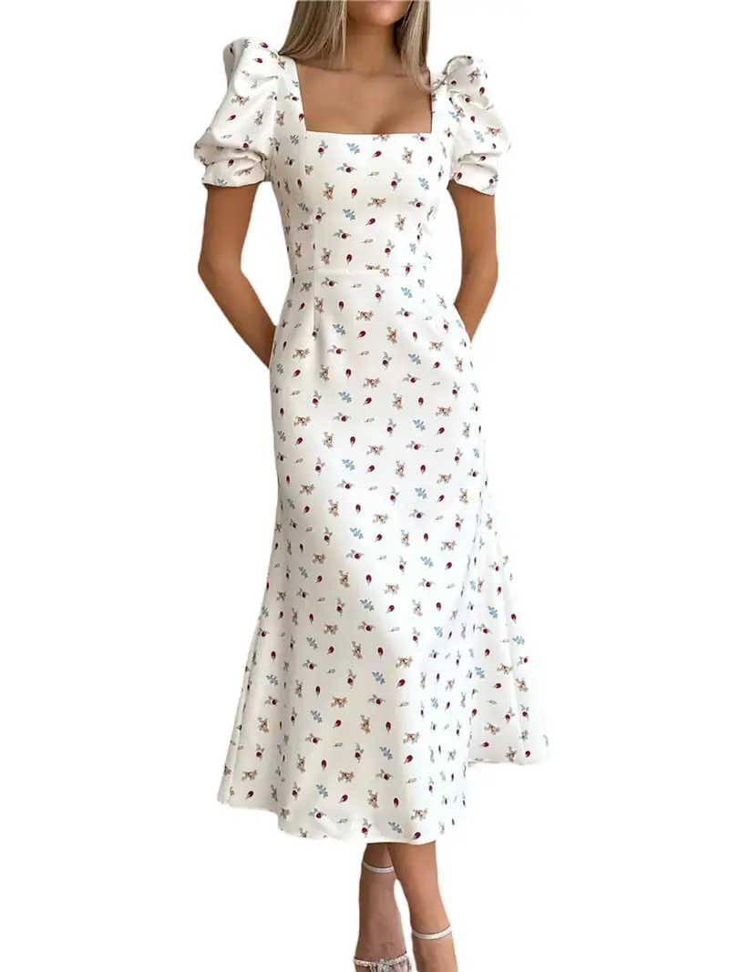 womens summer midi dress short puff sleeves floral print a - Temu womens summer midi dress short puff sleeves floral print a - Temu