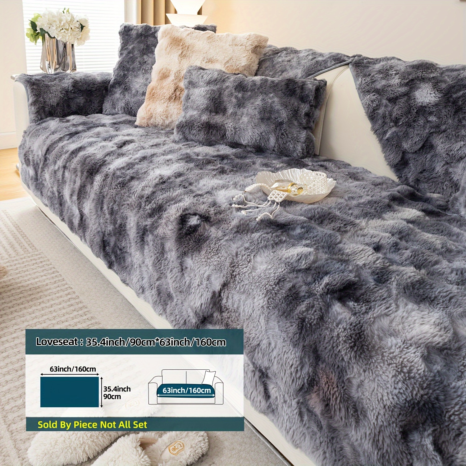 Image of 1pc Gradient Velvet Sofa Slipcover, Dog-friendly Sofa Cover Couch Cover, Plush Sofa Protective Cover, Plush Furniture Protector Cover Bedroom Office Living Room Home Decoration