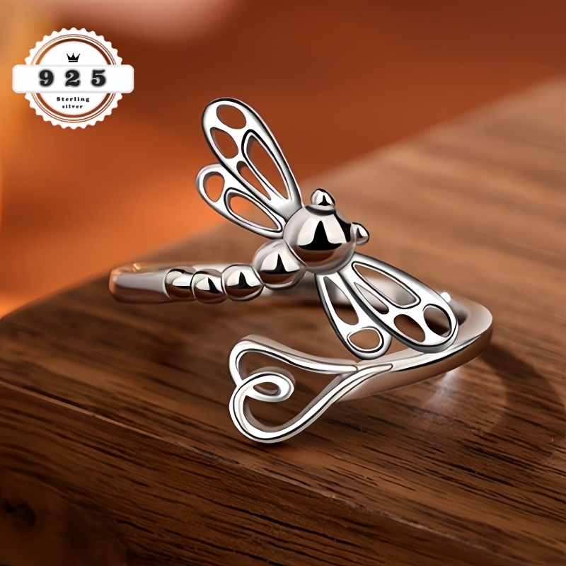 Image of S925 Sterling Silver Dragonfly Ring, Fashionable Design, Open And Adjustable Ring, Suitable For Daily Versatile Gifts, Dating, Parties, Birthdays, Valentine's Day, And Other Gifts