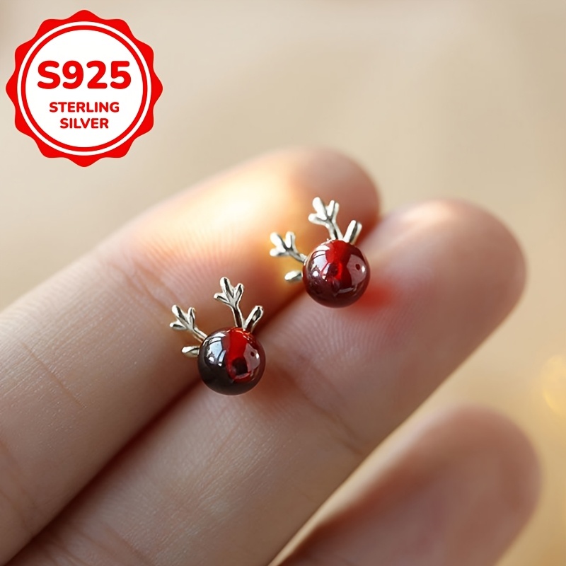 Image of S925 Silver Women' And Versatile Christmas Reindeer Antler Stud Earrings, Hypoallergenic, Perfect For Daily Wear And As A Gift For