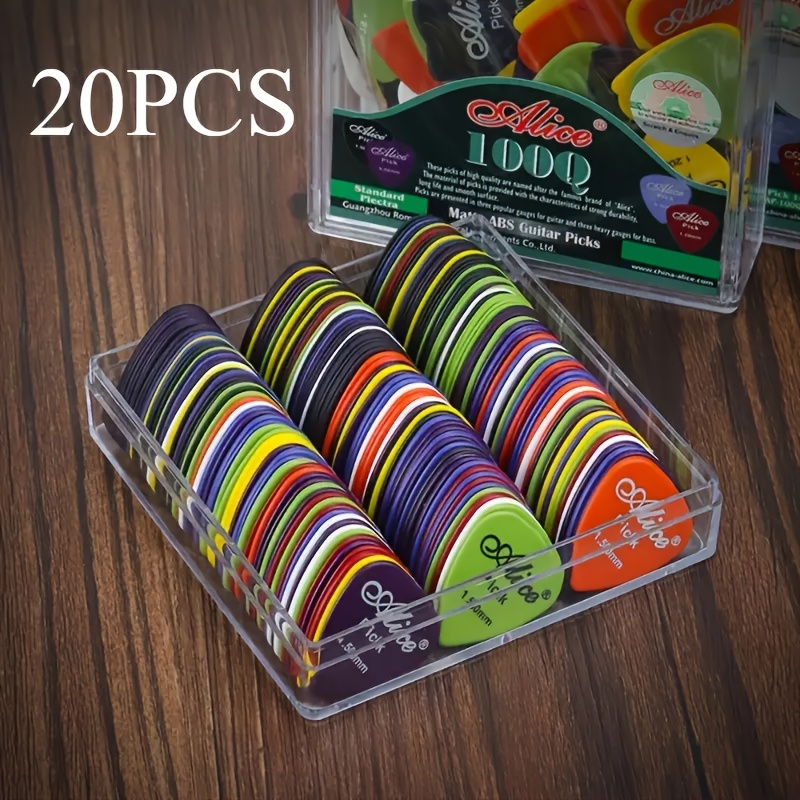 20 púas de guitarra Premium, aptas para guitarras acústicas, eléctricas y bajos - Púas duraderas ajustables con un rango de grosor de 0.58 a 1.5 milímetros