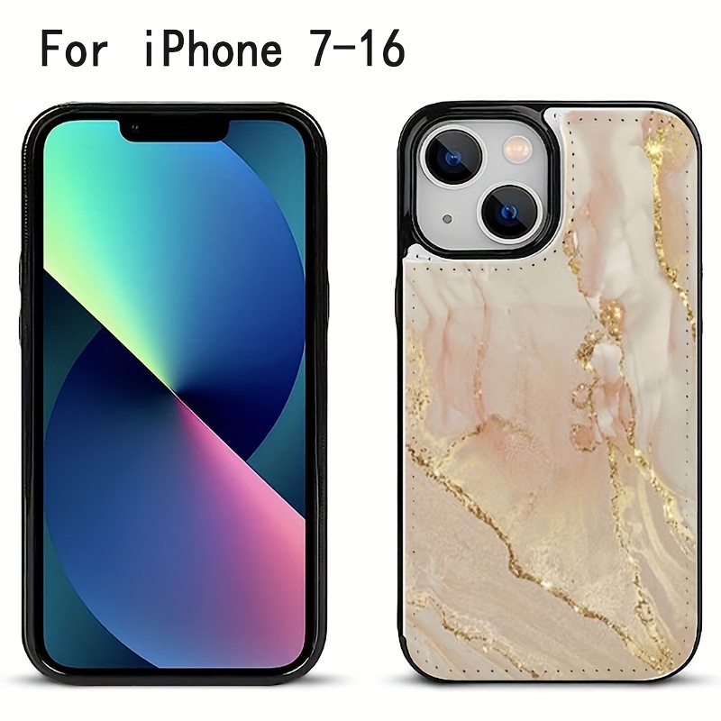 TEMU Phone Case: Marble Pattern + Magnetic Card Slot, Suitable For Iphone 7/8 Plus/xs/xr/11 Pro Max/12 Mini/13/14/15/16e/se 2020/2022, With Storage