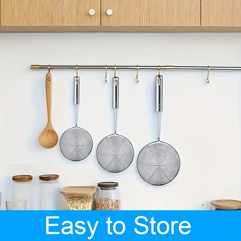 3pcs Stainless Steel Strainer Set, Durable Metal Strainer, Long-handled Food-safe Skimmer For Frying And Pasta, Kitchen Tool With Hanging Ring