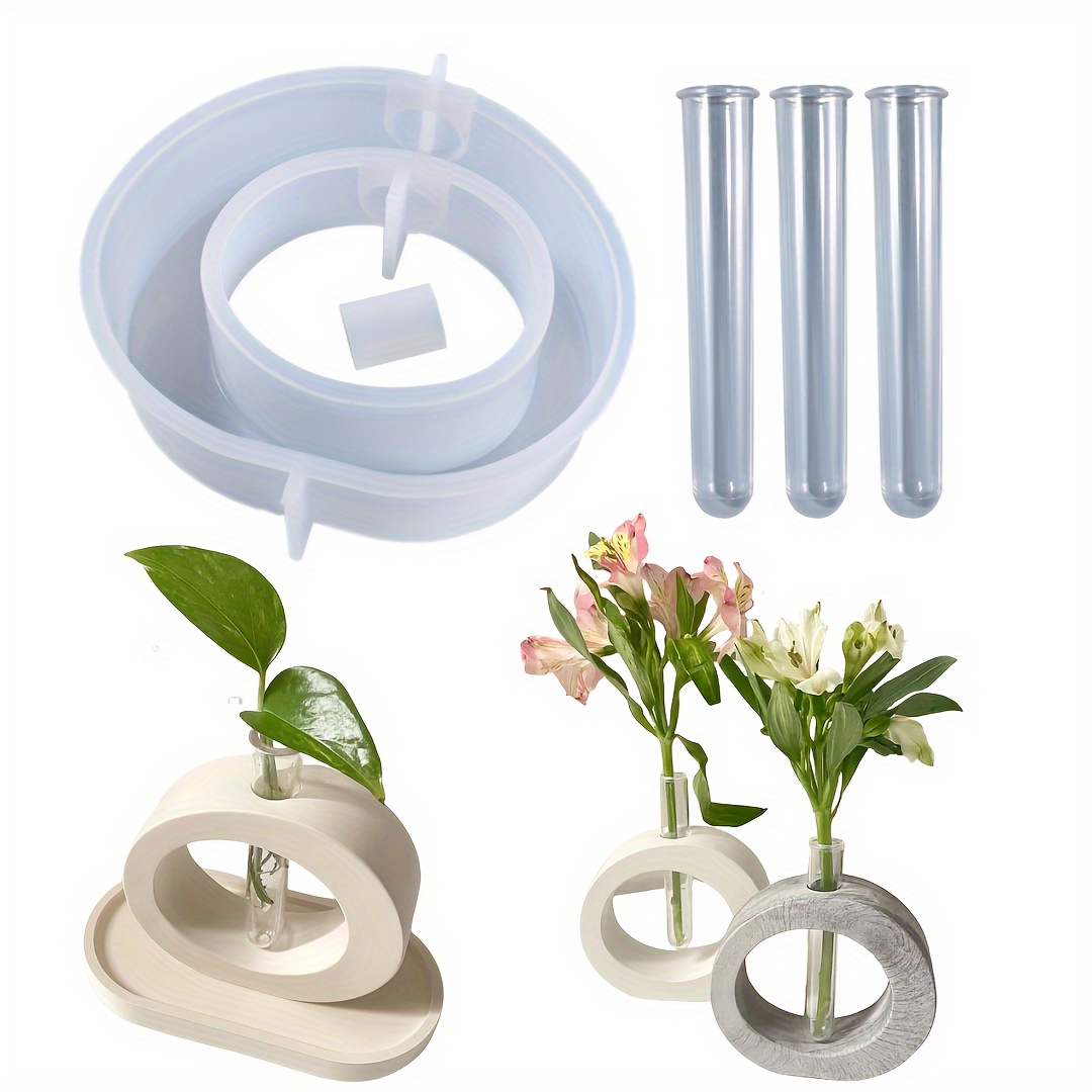 

4-piece Silicone Vase Mold Set With Test Tubes - Diy Epoxy Resin & Hydroponics Plant Containers, Oval Shape For Home Decor Crafts