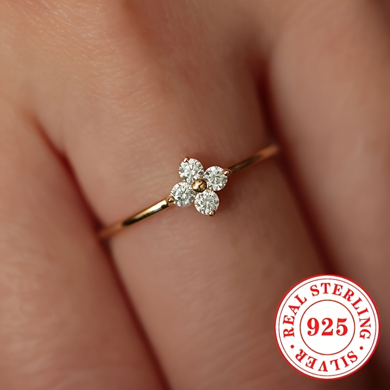 925 Silver Flower Ring with Synthetic April Birthstone Zirconia