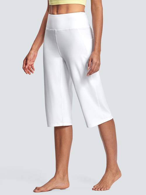 capri pants for women high waist with pockets tummy control capri workout yoga pants loose straight leg