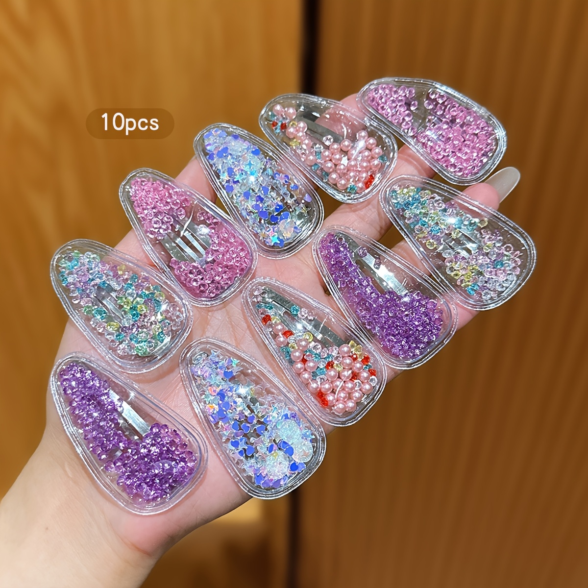 Image of 10 Solid Color Glitter Hair Clips, Simple Bb Clips, Hair Accessories Suitable For Daily Use