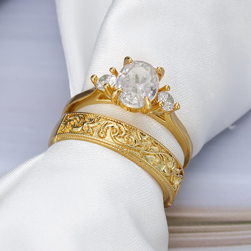 Vintage Women's Ring Set with Synthetic Zirconia, 2pcs