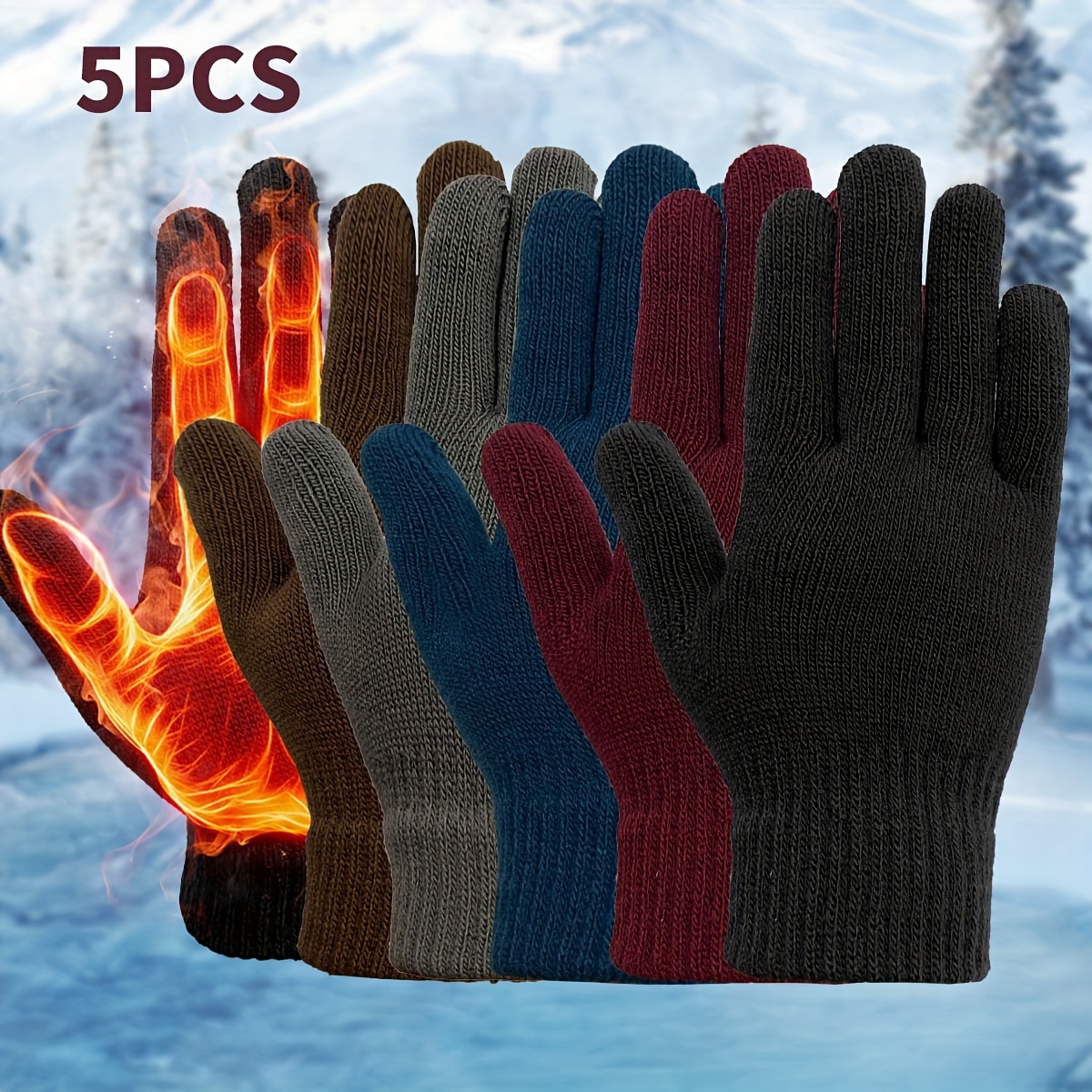 

5-pack Unisex Knit Gloves, Acrylic Thermal Lined Winter Gloves, Touchscreen Compatible, Machine Washable For Outdoor Activities, Gloves - Assorted Colors