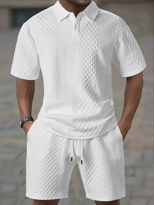 herren 2-teiliges kurzarm kragen t-shirt und shorts mit kordelzug outfit, jacquard stoff, sauber, bequem, atmungsaktiv