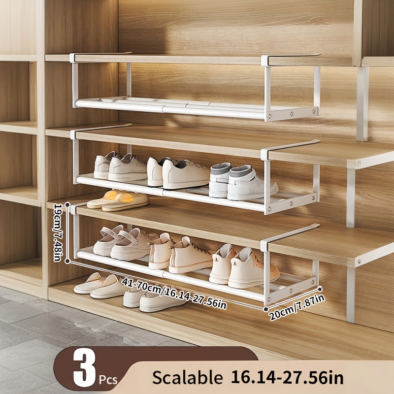 Image of 3pcs Expandable Shoe Rack - Space- Wardrobe Storage Box, Easy To Assemble, Shoe Organizer, Perfect For Sneakers And Dress Shoes, Shoe Storage Box