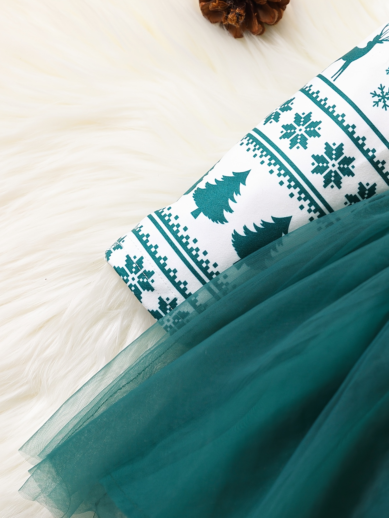 Robe Fille Noël Manches Longues Avec Nœud Et étoiles – Tulle Imprimé – Tenue De Fête Avec Bandeau