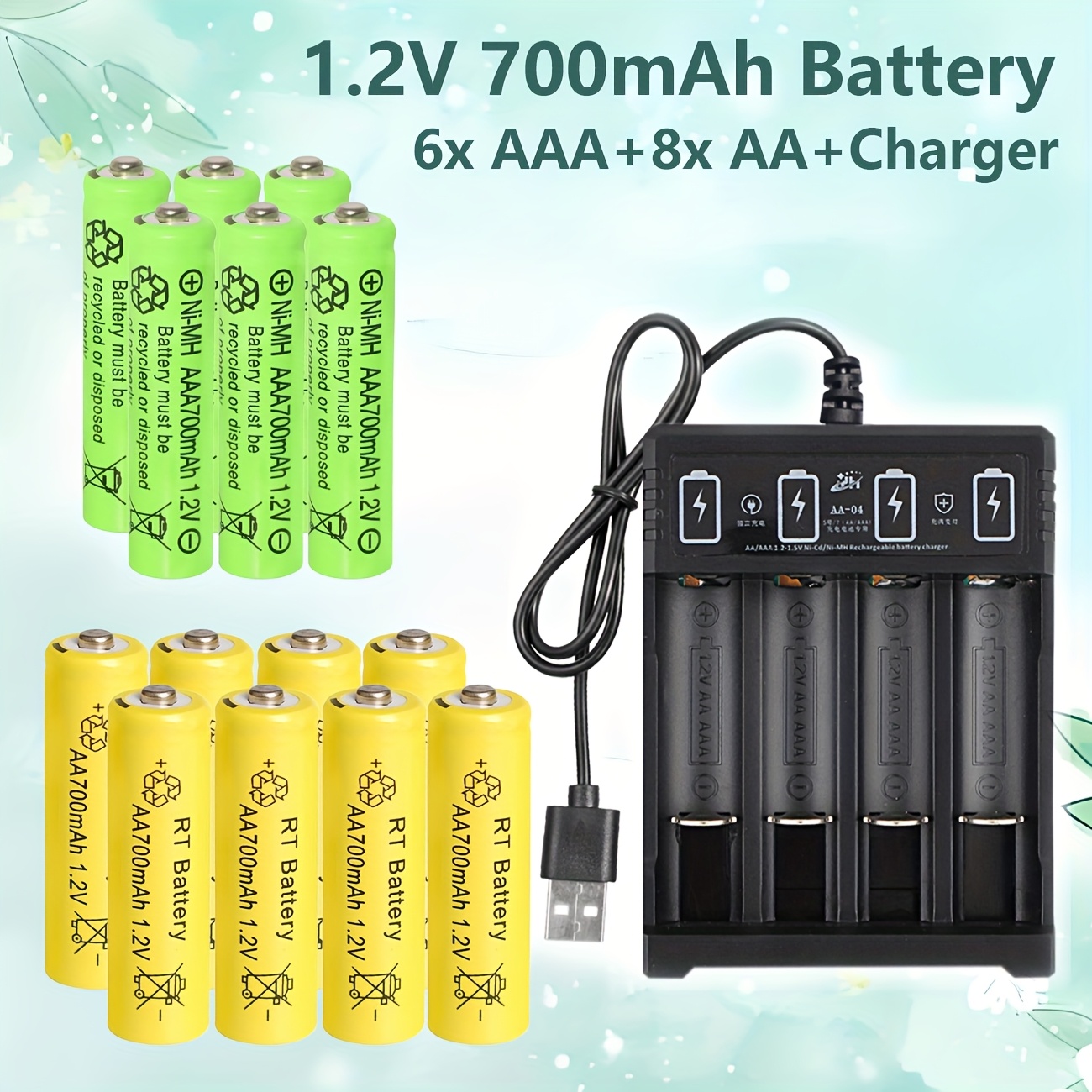 TEMU Aa & Aaa Battery, 6pcs Aaa Batteries And 8pcs Aa Batteries, 1.2v Aa Aaa Rechargeable 700mah Battery, Aaa 1.2v Ni-mh Ni-cd Rechargeable Battery,