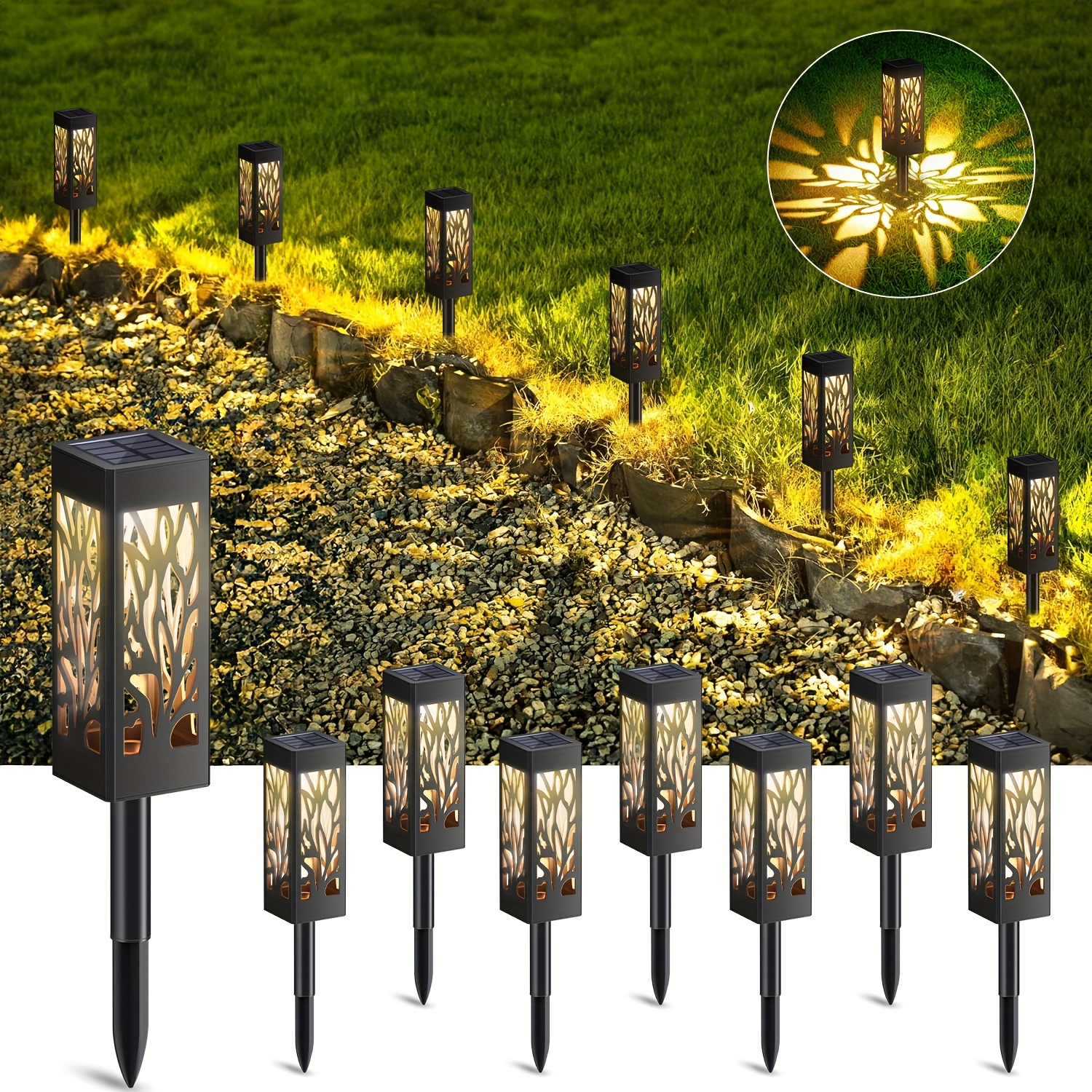 

8 Pack Solar Lights, Outdoor Upgraded Bright Solar Pathway Lights Decorative Garden Lighting Outdoor Lawn, Patio, Pathway, Special Pattern Light Effect To Give You A