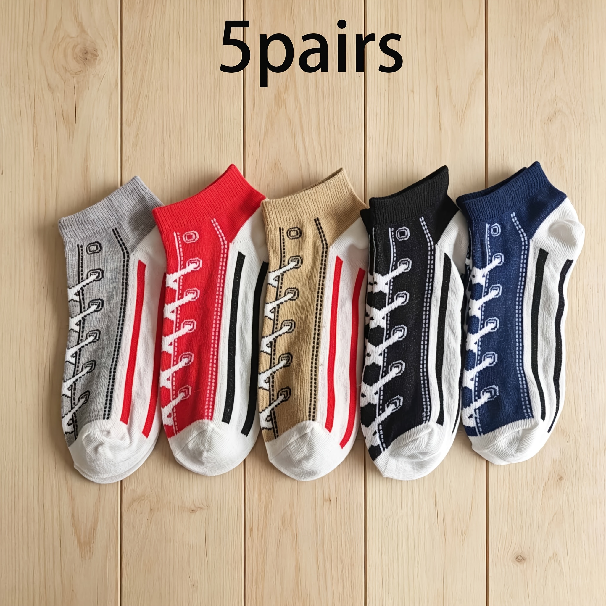 TEMU 5/10 Paires Homme Femme Printemps Été Style Rétro Texture Chaussure Bloc de Couleurs Coupe Basse Multicolore Décontracté Polyvalent Chaussettes