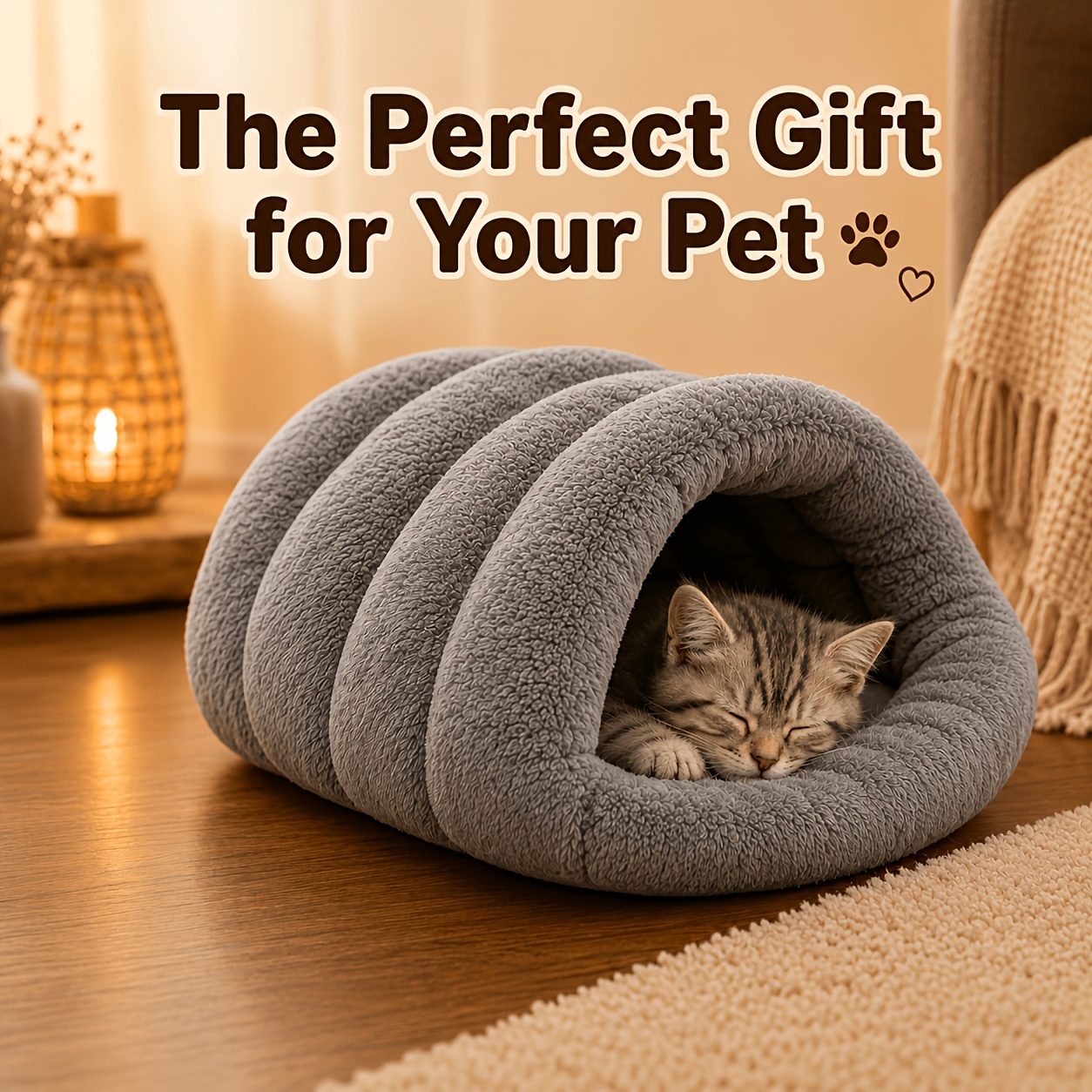 TEMU Winter Warm Semi-enclosed Cat Bed, Thickened Autumn/winter Pet Sleeping Bag, Cat Tunnel Bed, Soft Long Plush Cat Cave, Universal Foldable Cat