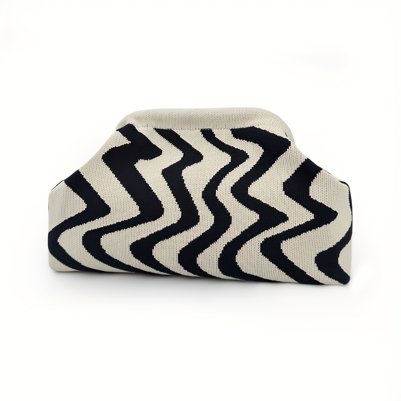 TEMU Pochette pour femme, pochette de voyage tricotée, trousse de maquillage à rayures tendance de grande , pochette polyvalente quotidienne à de