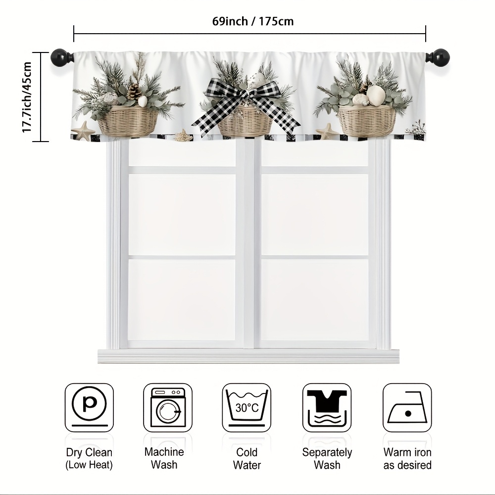 TEMU 1pc Modern Black And White Checkered Bouquet Design Sub Curtains Curtain Stylish Rod Pocket Valance For Cafés Living Rooms And Bedrooms Features