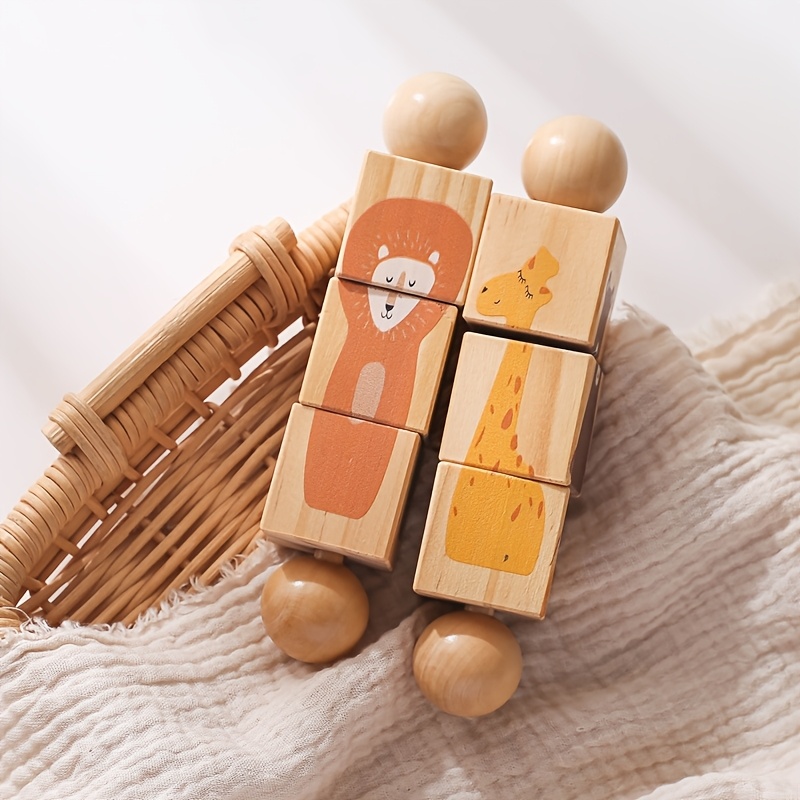 wooden multifunctional rotating animal shape matching toys rattle   grip toys hand held brain rattle  s educational turn music wooden animal puzzle toys christmas gifts details 2