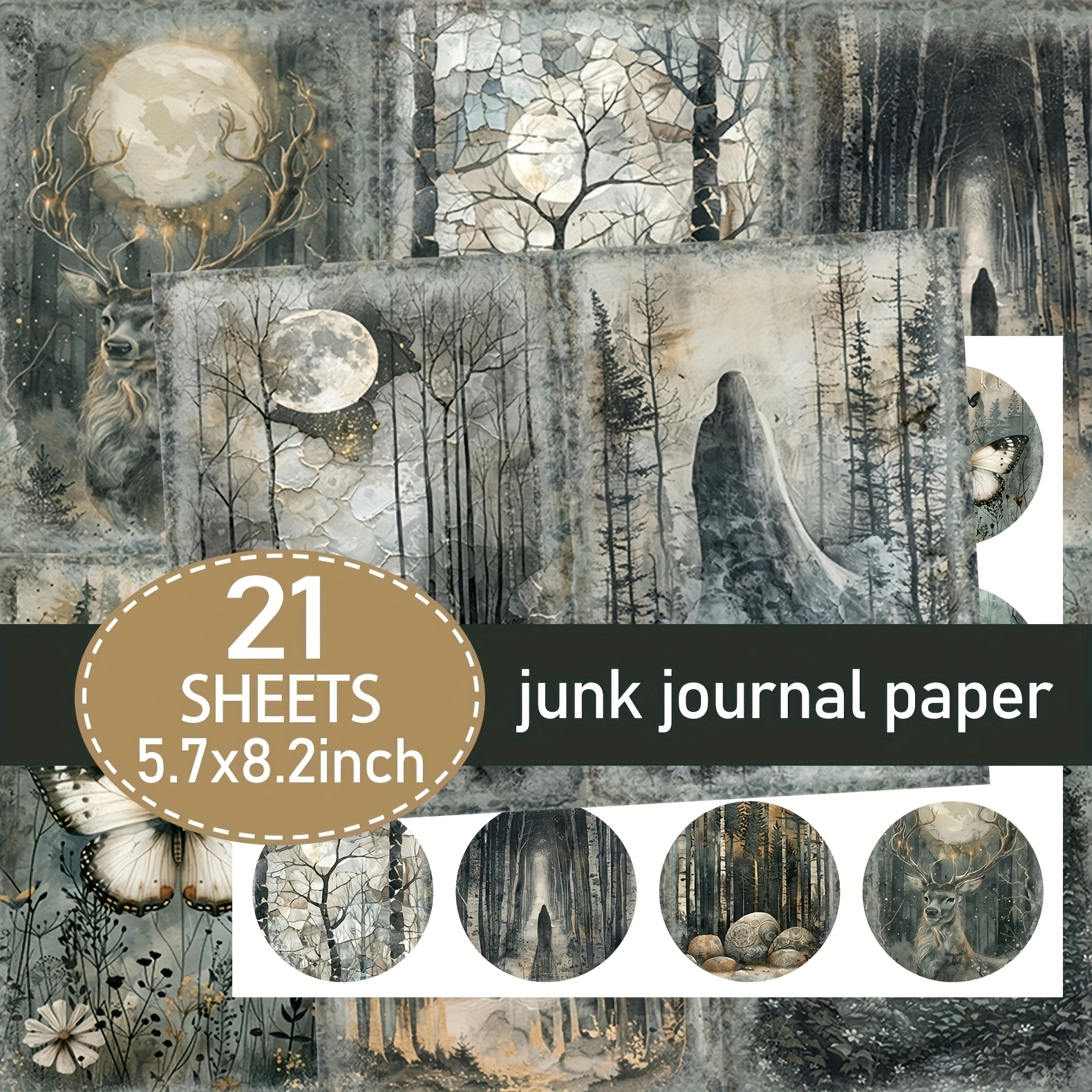 TEMU Lot de 21 Feuilles Papier pour Scrapbooking Forêt d'Inspiration Vintage Format A5, Papier Artisanal pour Journal à Déchets et Loisirs Créatifs