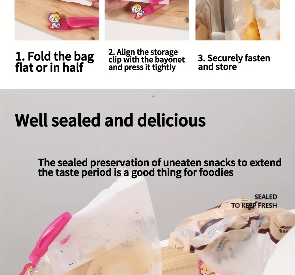 6 pack cute animal pattern plastic food bag clips kitchen seal clamps for bags tea milk snack sealing tool   accessories Product details 9