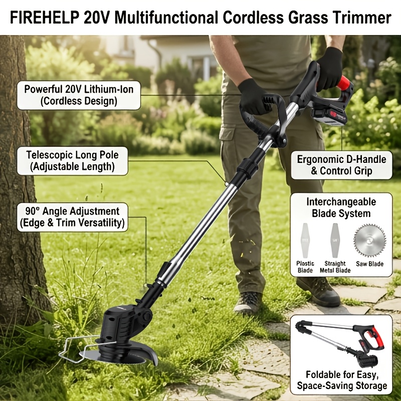 portable cordless electric lawnmower for home use garden weeder cordless trimmer   with 3 blade types and 1 2 high capacity lithium batteries providing powerful performance for lawns gardens and patios tool discount Product details 3