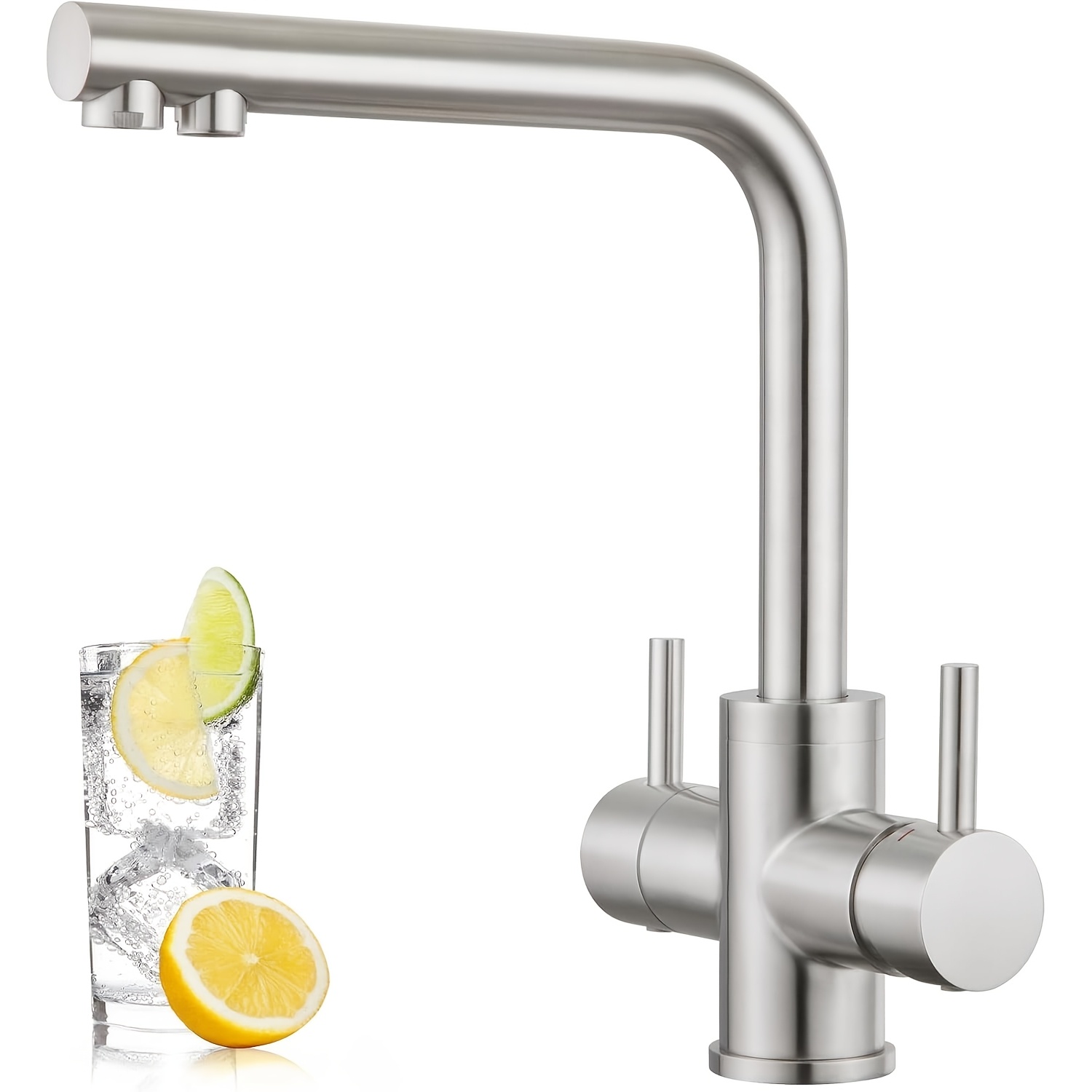 1pc Kitchen Sink Faucet | Single-hole Kitchen Faucet | Dual-handle "-letter" Design | 360-degree Rotating Hot/cold Mixer Faucet | | Ceramic Cartridge
