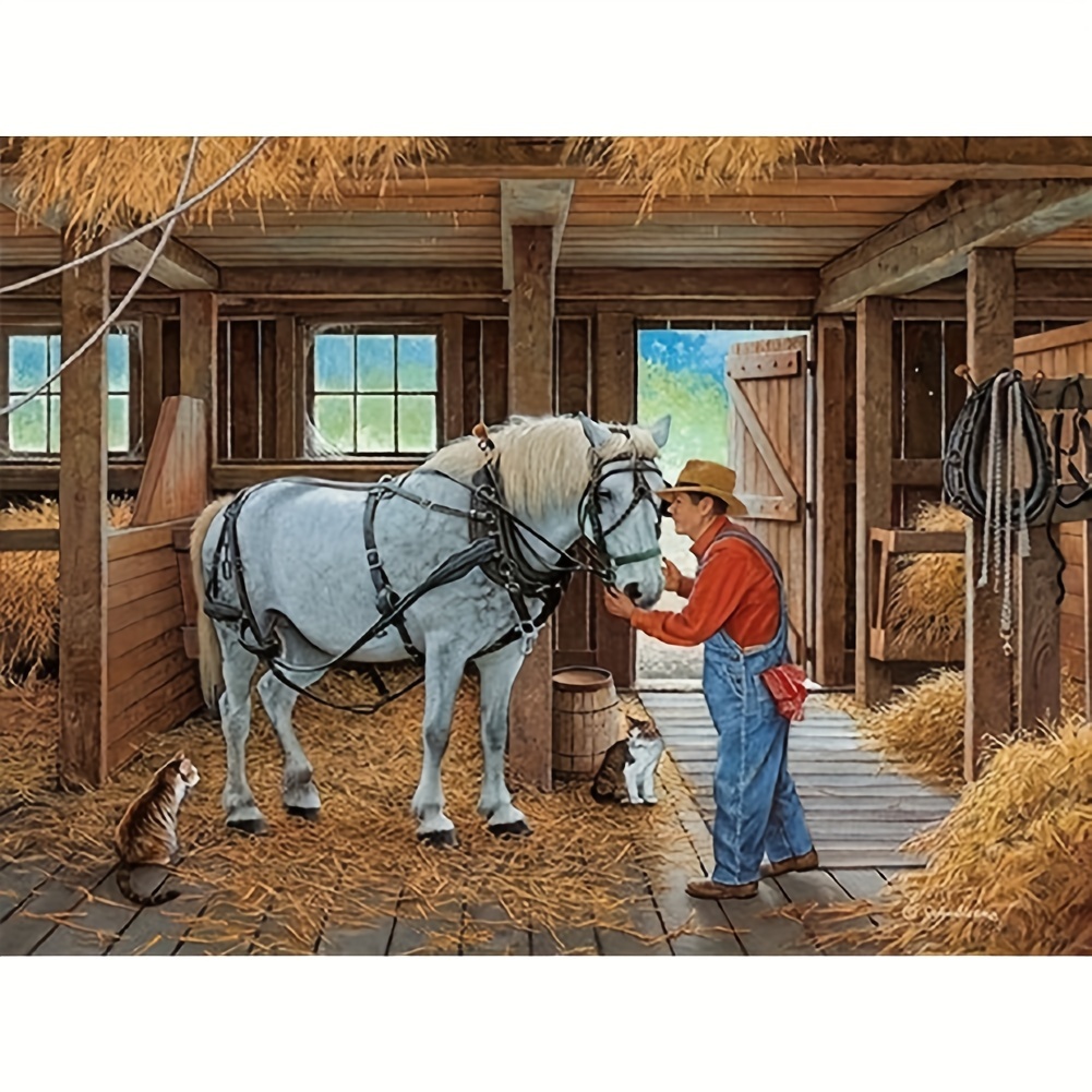 

Rustic Barn & Horse Diamond Painting Kit 40x50cm - Round Diamond Art Embroidery Cross Stitch Craft, Full Drill Acrylic Pmma Canvas For Wall Decor - Farm Animal & Country Life Scene