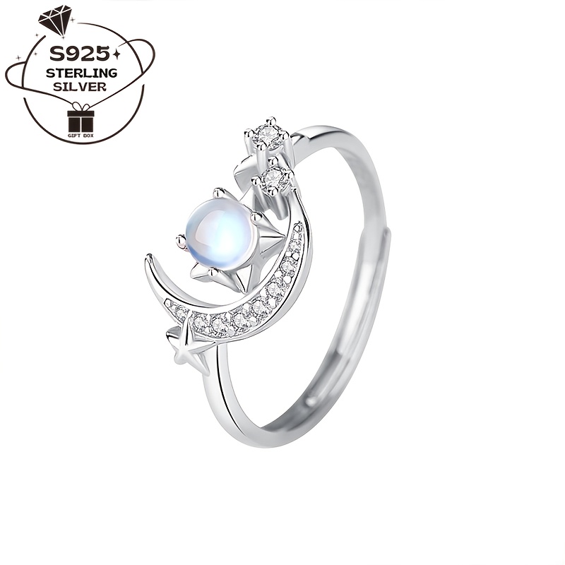 925 Sterling Silver Moon Star Ring for Women
