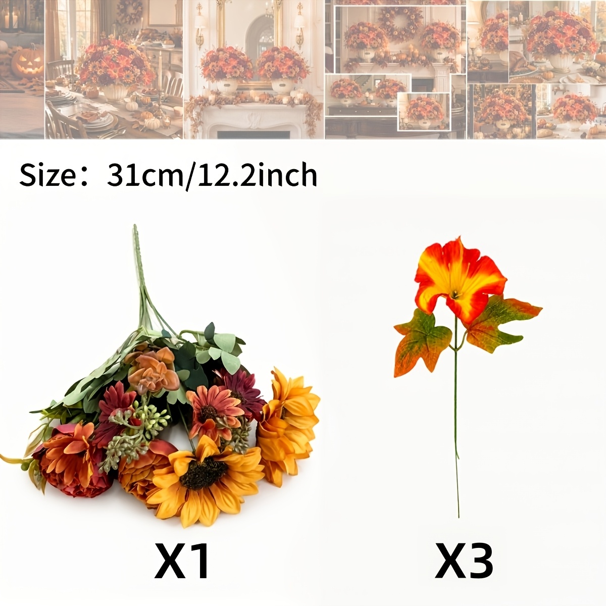 TEMU 4 Bunches Of Festive Artificial Autumn Flowers, Outdoor Holiday Decorative Flowers, Mixed Faux Chrysanthemums, Chrysanthemum Bouquets, Autumn