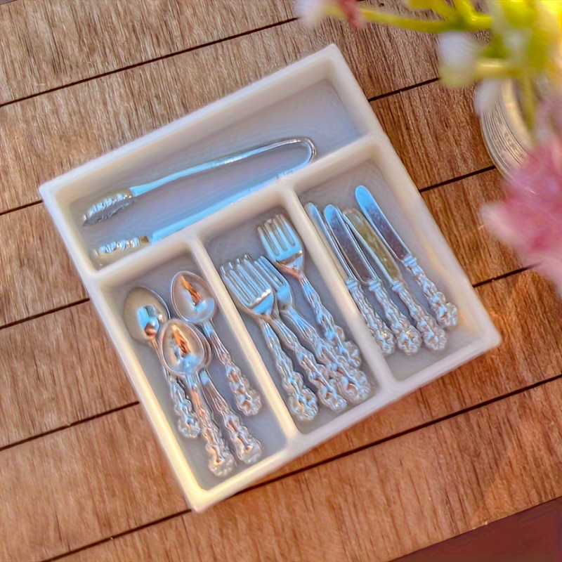 

1:12 Scale Dollhouse Miniature Cutlery - , Plastic Silverware Organizer For Doll House Kitchen, Pretend Play Accessory For 14+