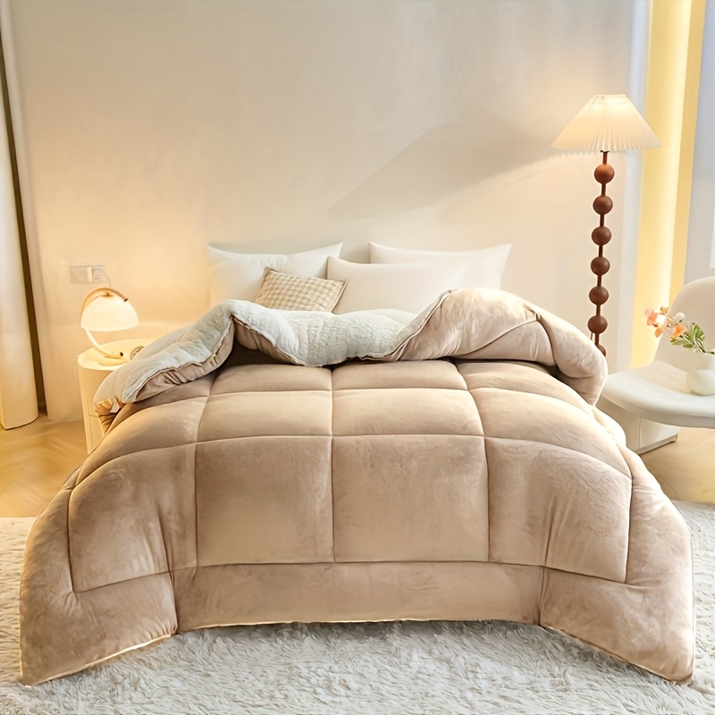 TEMU Reversible Comforter, Thick Warm Plush Fleece Comforter For Winter, Ultra Soft Cozy Bed Blanket With Lining, Navy Blue Bedding For Bedroom, Twin